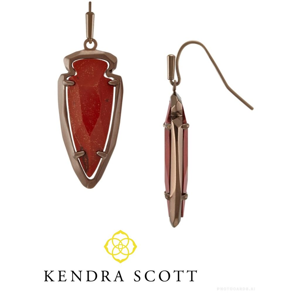 NWOT Kendra Scott Katelyn Arrowhead Earrings in Red Jasper w Chocolate Metal